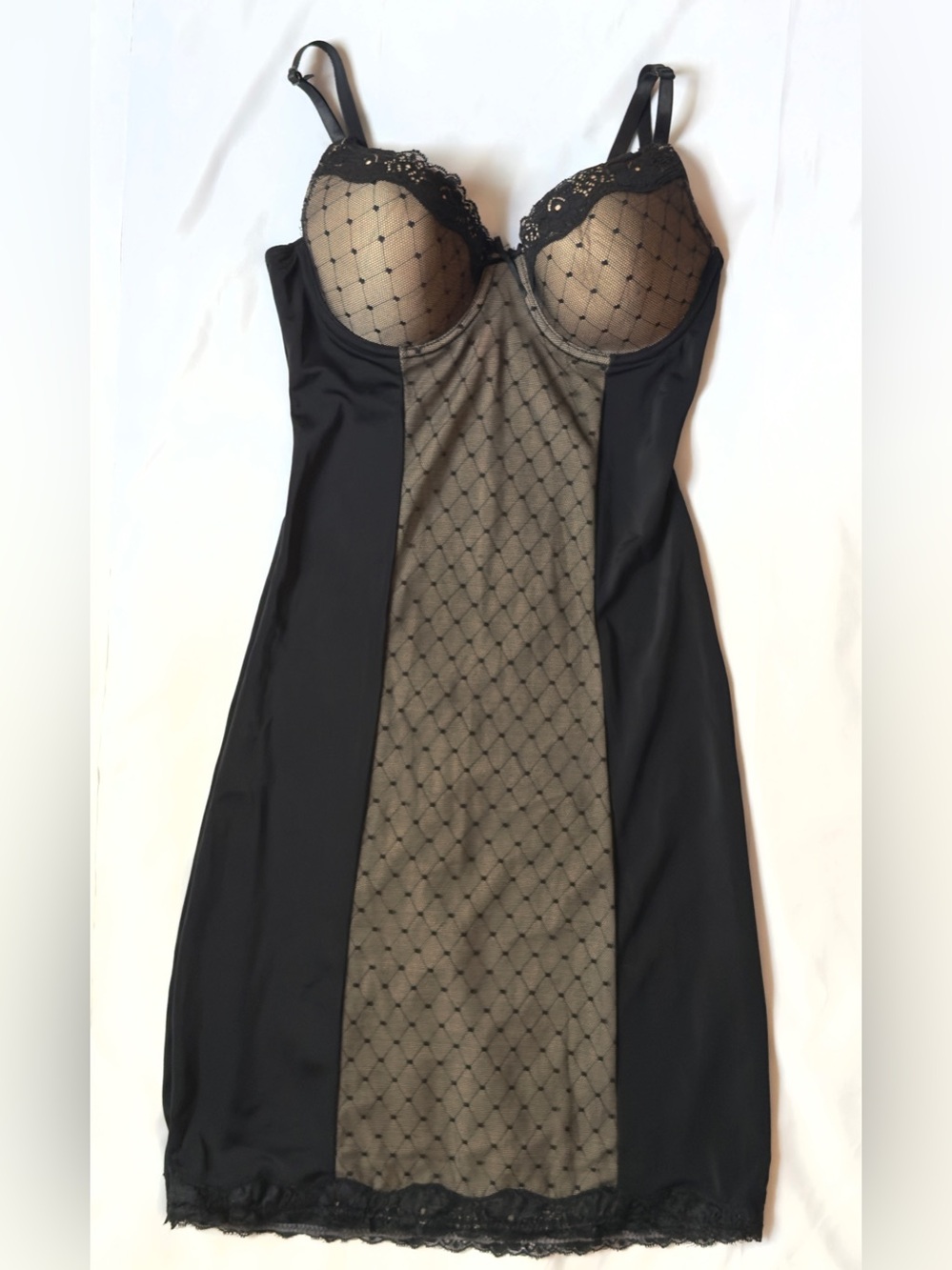 Skinnygirl by Bethenny Frankel Black Lace Mesh Shaping Slip Dress, size M